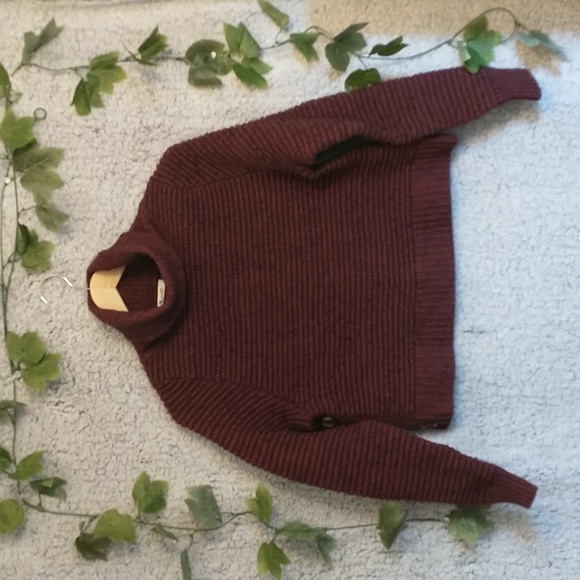 Madewell Ribbed Turtleneck Burgundy Sweater Side Button - Picture 5 of 13